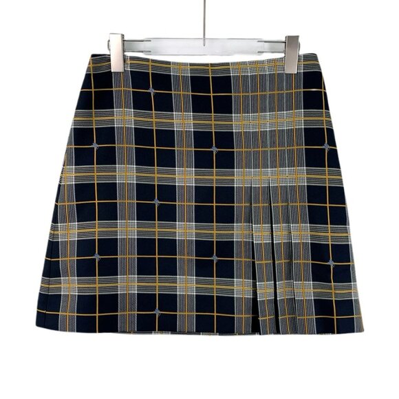 Burberry Plaid Pleated Skirt With Embroidery UK 10 / US 8 Polyester & Silk Navy - Picture 1 of 6